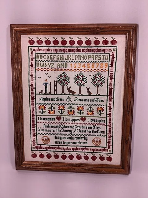 De Colección Muestra De Punto De Cruz De Manzanas De Manzana 11X 14 Marco Terminado Granja