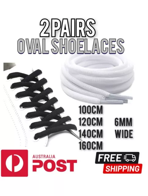 2 Pairs of Oval Shoelaces for Runners, Sneakers, Athletic Laces for Sports Shoes