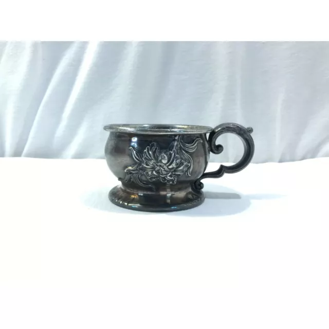 Antique Derby Silver Co Quadruple plate silver cup, monogram F floral design