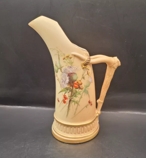 Royal Worcester Blush Ivory Tusk Jug Pitcher 1116 Painted Thistle & Flowers 1901