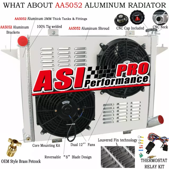 3 Rows Radiator+Shroud Fan+Relay for 1989-1993 Dodge D250 D350 W250 W350 5.9L