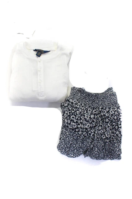 Polo Ralph Lauren Girls Cotton Knit Shirt Skirt White Black Size 16 12-14 Lot 2