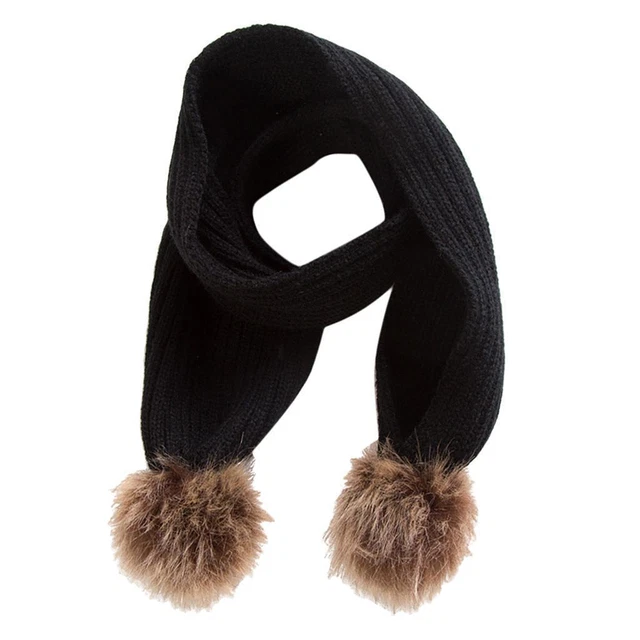 KIDS GIRLS WARM  WINTER SCARF WRAP NECK WARMER FAUX  POMPOM  Black