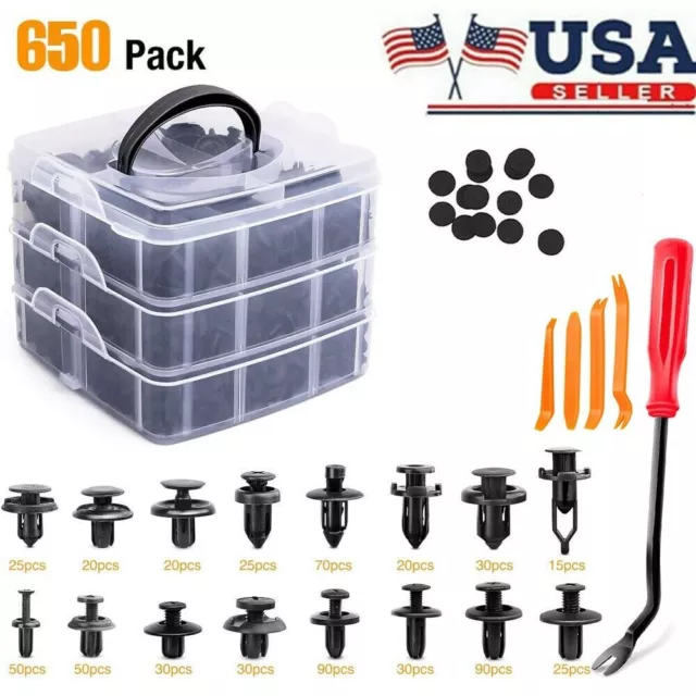 650Pcs Car Retainer Auto Fasteners Push Trim Plastic Clips Pin Rivet Bumper Kit