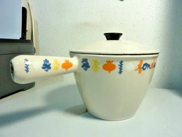 Le Creuset - Caquelon gris / orange a fondue savoyarde bourguignonne vintage