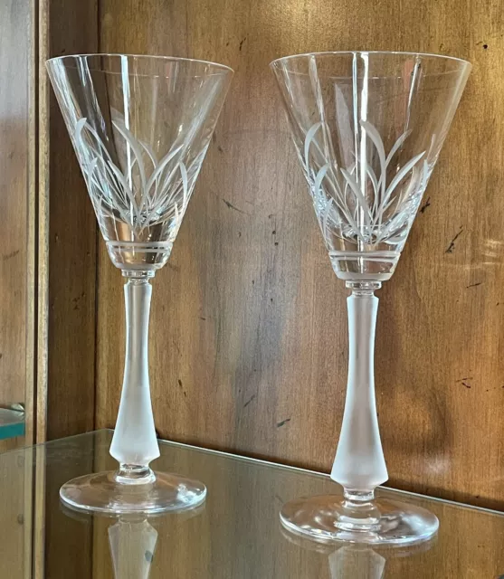 Set Of 2 Crystal Wine Glasses Frosted Stem