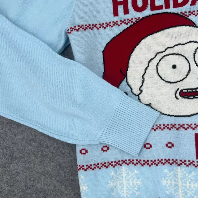Rick and Morty Sweater Mens Large Blue Pullover Ugly Christmas Santa Holidays 3