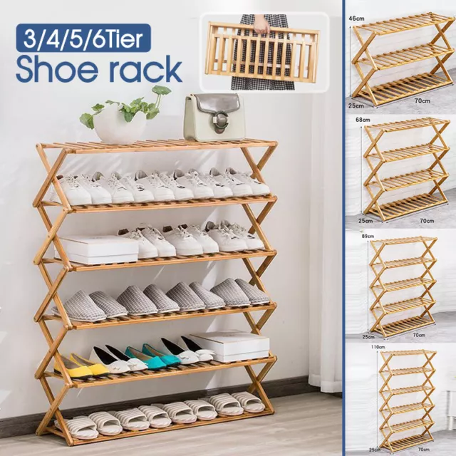 6 Tier Folding Shoe Rack Bamboo Wooden Shelf Stand Storage Organizer Cabinet AU