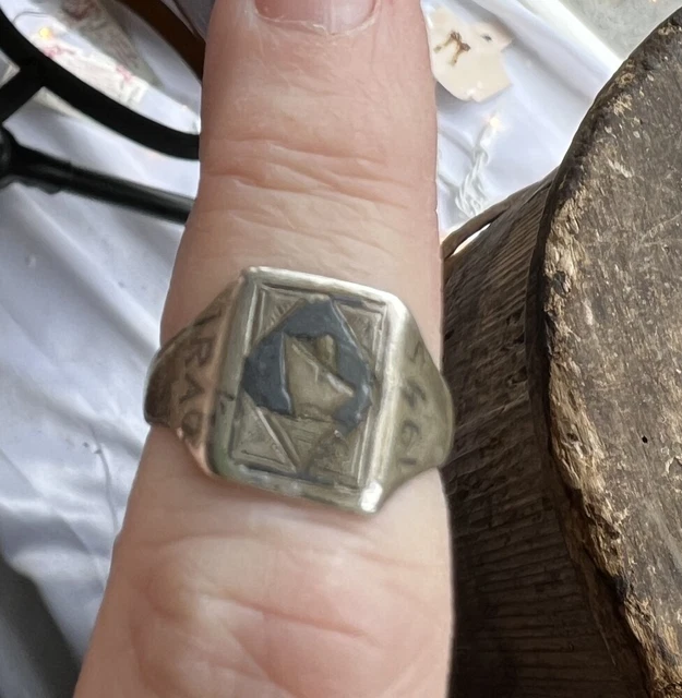 Antique Vintage WWII Militaria Trench Art Ring Iraq 1945 US UK Invasion Size 6.5