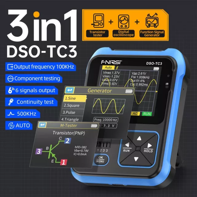 3 in 1 FNIRSI DSO-TC3 Digital Oscilloscope Transistor Tester Signal Generator CN