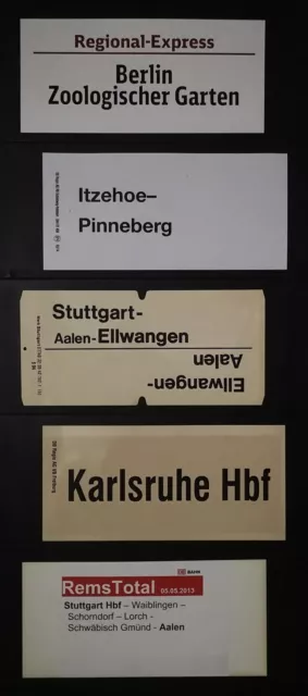 5 original verschiedene Zuglaufschilder (groß) von früher - Außenschilder.-