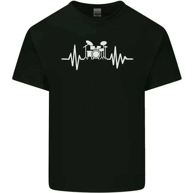 Kit Tamburo Pulse Ecg Drum Batterista Drumming Uomo Cotone T-Shirt