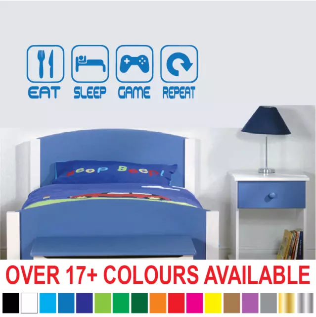 Eat Sleep Game Repeat Gamer Wall Art Decals Stickers 15+ Colours Bedroom Vinyl