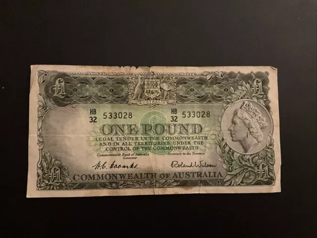 1 Pound Note Commonwealth Of Australia Coombs Wilson