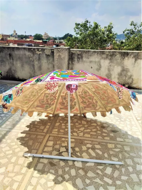 Indian Garden Parasols Peacock Embroidered Outdoor Sun Shade Patio Umbrella 72"
