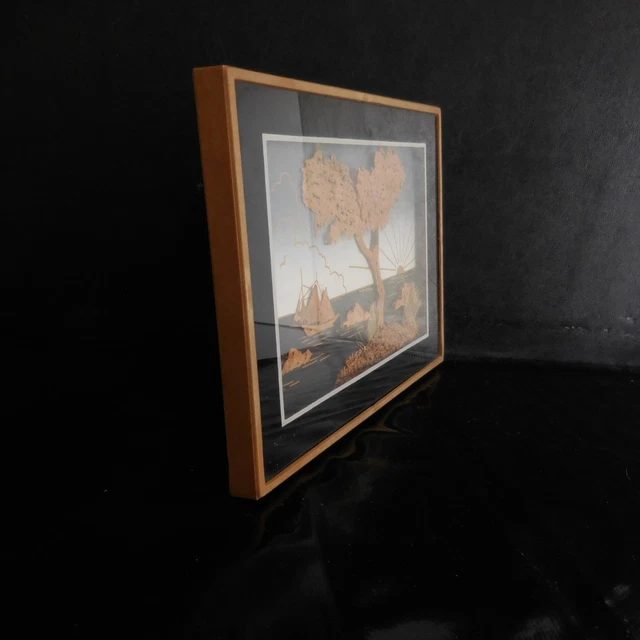 Vintage Art Deco Design XX PN France Handmade Sea Landscape Frame Board N2831 12