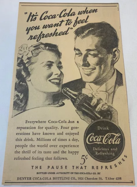 1940 Denver Coca Cola Giornali Campagna Pubblicitaria ~ Happy Coppia