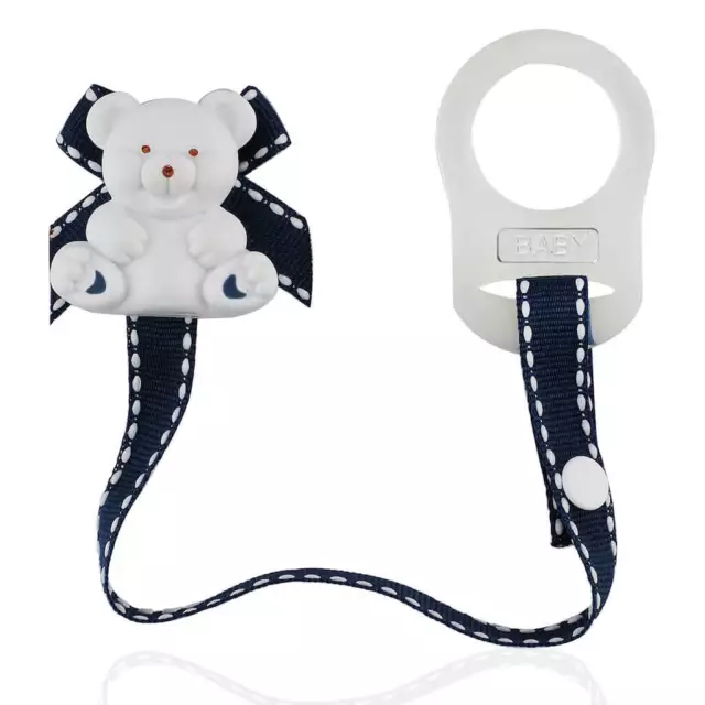 Baby Buddy Universal Pacifier Holder Bear Clip - Snaps to Paci - Stitches Style 2