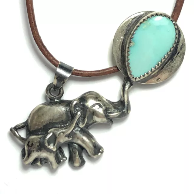 41 Ct Tw Untreated Sleeping Beauty Turquoise Sterling Silver Elephant Pendant