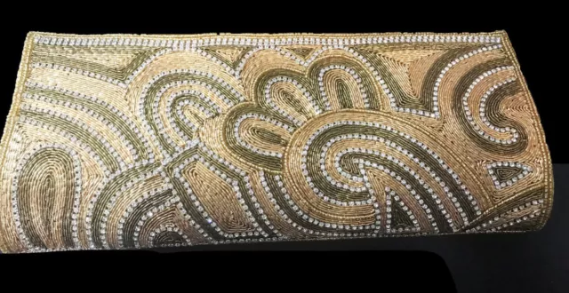 New Gold & Bronze Beaded Swirl With Clear Crystal Rhinestone  10'' L x 5'' H