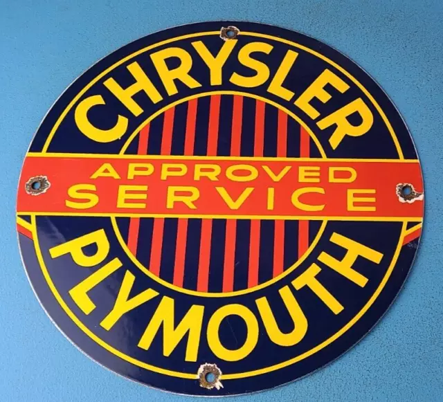 Vintage Chrysler Porcelain Gas Oil Plymouth Sales Service Dealer Pump Plate Sign