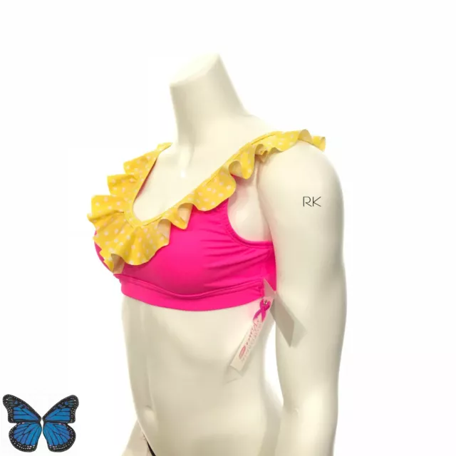 CALIFORNIA KISSES Dancewear Child XL Pink yellow Dot Halter Top Two Tone Lace MR 2