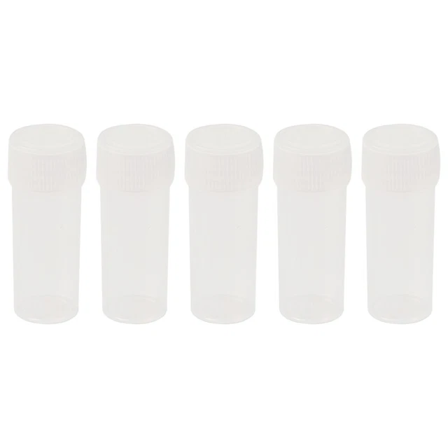 50x Plastic Sample Bottle 5ml Test Tube Lab Small Vial Storage Container + LidF6