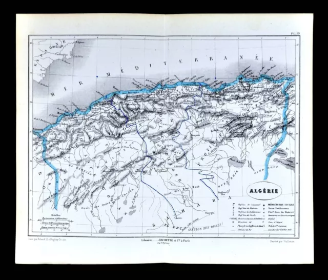 1877 Vuillemin Map - Algeria Alger Oran Constantine Bone Collo Tiaret - Africa