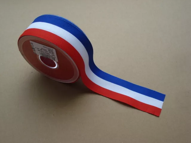 Ruban tricolore BLEU BLANC ROUGE 38mm Rouleau de 25 mètres(conscrits, medailles)