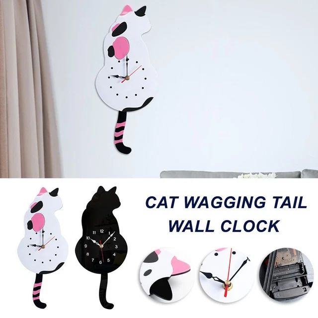 WALL CLOCK CAT Tail Wagging Pendulum Quartz Clock For Home T9 Hot Decor