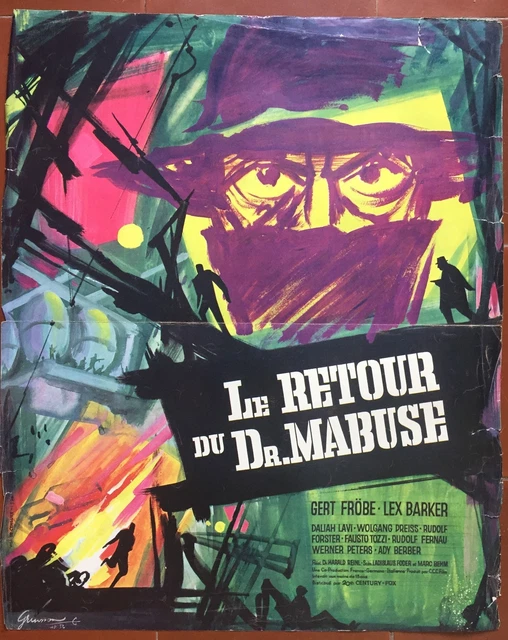 Affiche LE RETOUR DU DOCTEUR MABUSE Harald Reinl GERT FROBE LEX BARKER 43x53cm *