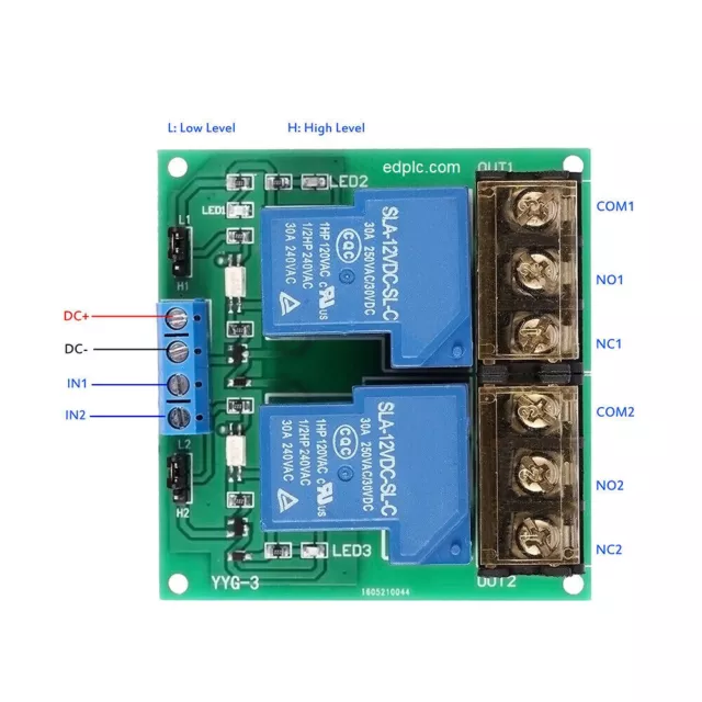 2 Channel Dual Relay Module 12VDC,  SPDT Contact DC 30V 30A or AC 250V Board 12V