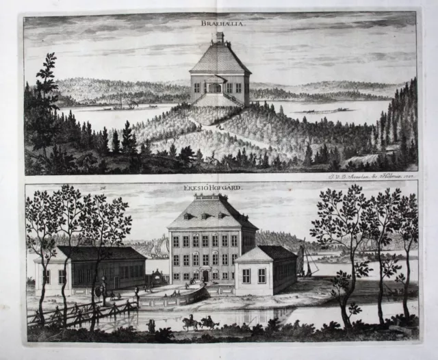 1710 - Brahälla Tranas Kommun Eksjö Smaland Kupferstich Dahlberg engraving