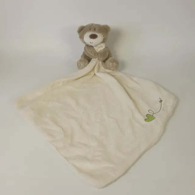 Mothercare Teddy Bear Comforter Loved So Much Green Heart  Cream Plush Baby