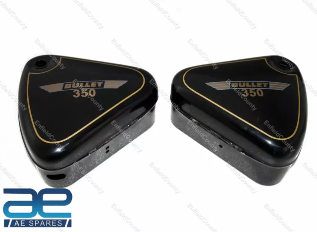 Negro Pintado Curvo Tapa Acero Herramienta Cajas Par para Royal Enfield Bala 350