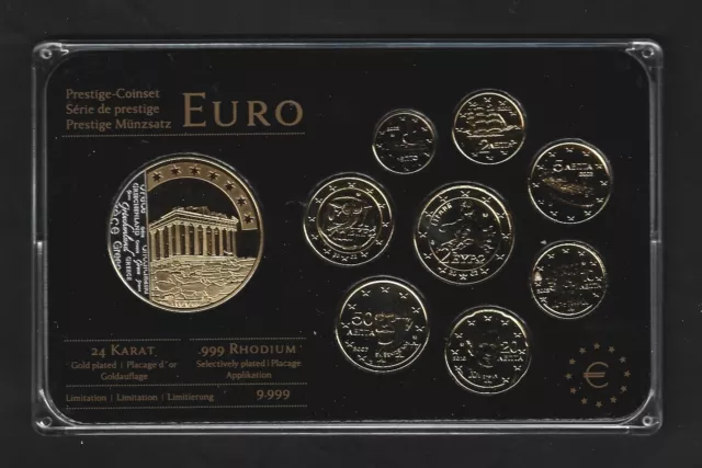 Griechenland Euro Prestige Coinset 2002, Gold & Rhodium, 24 Karat Gold, Neu, OVP