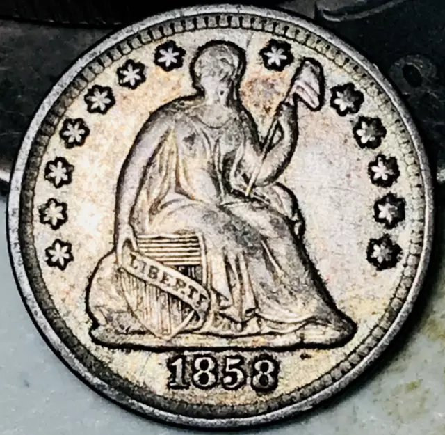 1858 Seated Liberty Half Dime 5C Ungraded Choice 90% Silver US Coin CC20127