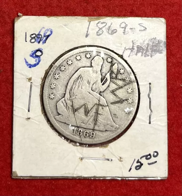 1869 S Seated Liberty Half Dollar 50c Circulated US Coin - Graffiti