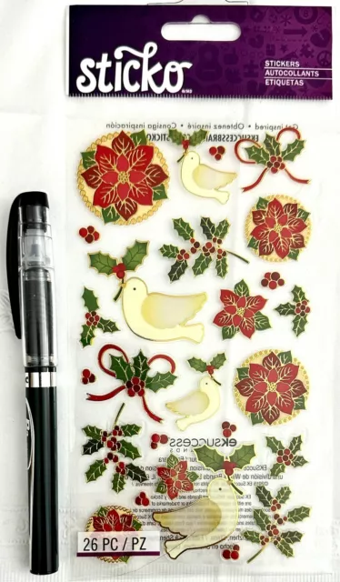 Poinsettias and Holly - Scrapbooking Card Stickers (NEW) Sticko