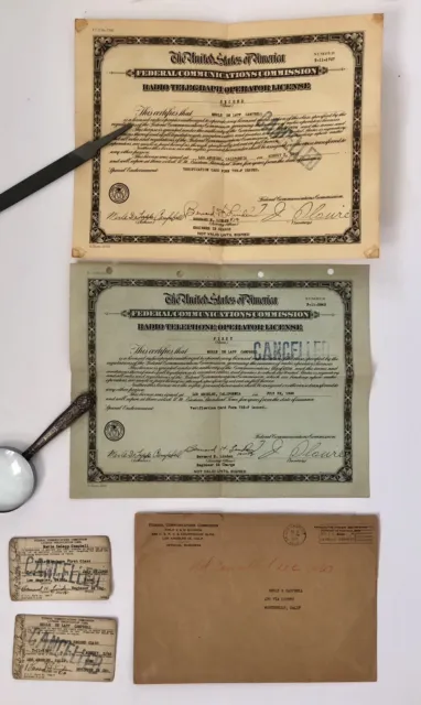 Vintage 1946 FCC Radio Telegraph Telephone Operator License Certificates Lot