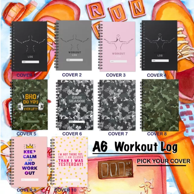 Workout log book, A6 gym diary, exercise, cardio/weight training/lifting journal