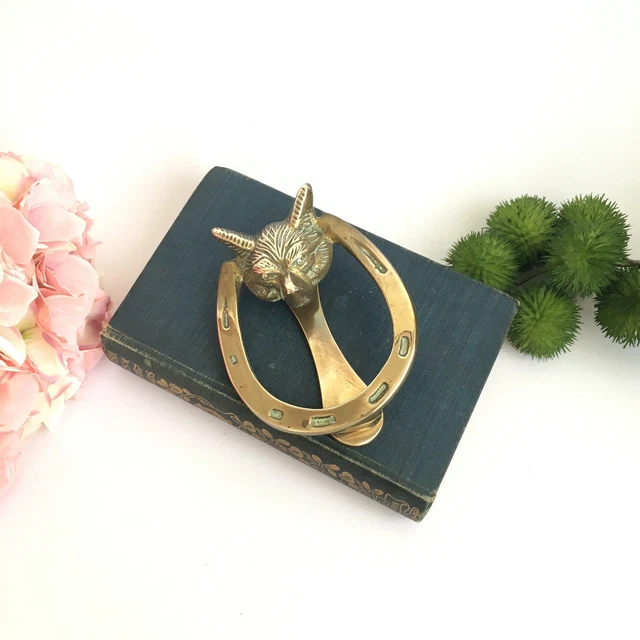 Antique Brass Fox Lucky Horseshoe Protection Door Knocker Wiccan Pagan Gift