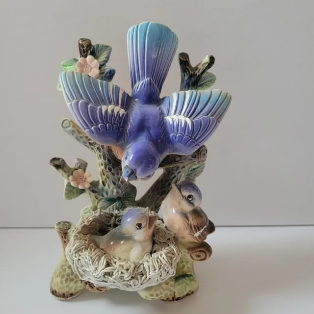 Vintage Thames Japan Hand Paint Ceramic Blue Bird Chicks Spaghetti Nest