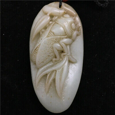 2" Chinese Natural hetian white old jade handcarved Cicada statue Pendant