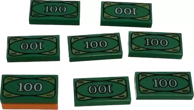 Lego 50 Pieces Money Tile / City Mini Figures 1x2 Green Tiles With 100  pattern