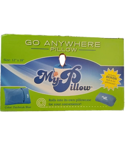 My Pillow Go Anywhere Pillow 12 x 18 Includes Roll & Go Pillowcase Daybreak Blue