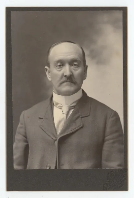 Antique Circa 1900s Cabinet Card Handsome Stoic Older Man With Mustache in Suit
