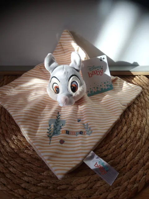 Doudou plat lapin Panpan Thumper gris blanc beige rayé Disney + cadeau