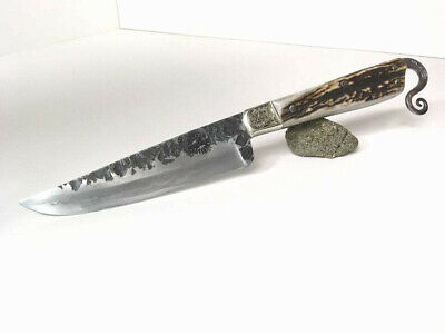 Genuine Stag Bushcraft Knife, Custom Engraved Hand-Forged San Mai & Wrought Iron