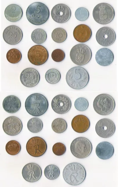 DINAMARCA, lote de 18 monedas diferentes